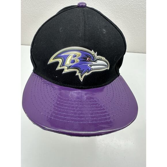 New Era 59Fifty Snapback NFL Vintage Black Baltimore Ravens Purple Leather Brim - Picture 2 of 10